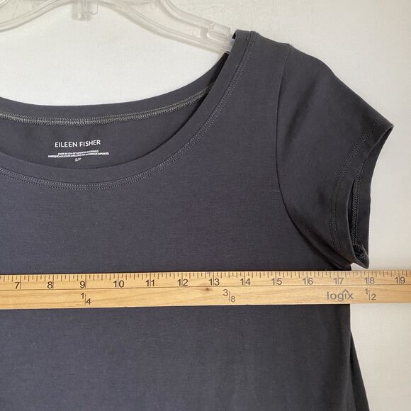 Eileen Fisher T-shirt Dress S Gray Knee Length Short Sleeve Stretch Made USA - Picture 4 of 6